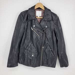Ett:Twa Anthropologie faux leather vegan moto jacket black small zipper bomber